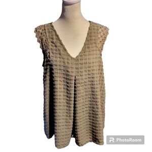 Knox Rose Womens Green Sleeveless Crochet V-Neck Tunic Blouse Sz Medium